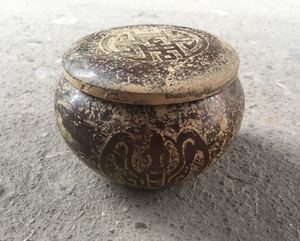 古玩杂项收藏复古做旧玉器工艺品汉白玉乾隆年制浮雕花纹围棋罐