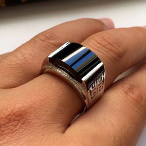 天然a货翡翠 老坑冰种墨翠马鞍瓦型男戒18k金真钻豪华镶嵌戒指