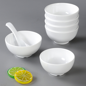 密胺白色手柄小碗防摔方碗塑料饭碗仿瓷米饭碗商用火锅蘸料小汤碗