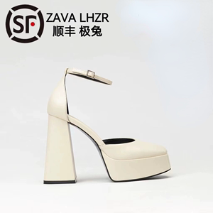 ZAVA LHZR婚鞋主婚纱神器小个子12cm粗跟防水台玛丽珍芭比高跟鞋