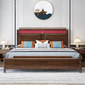 紫金梨木新中式实木床现代简约1.8m双人大床轻奢婚床主卧禅意家具