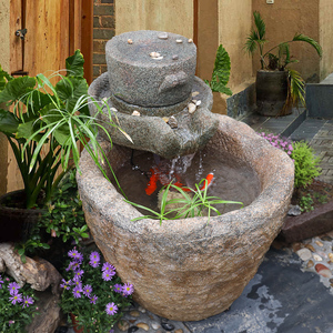 石磨石槽复古假山喷泉鱼池流水摆件室外鱼缸阳台花园民宿庭院造景