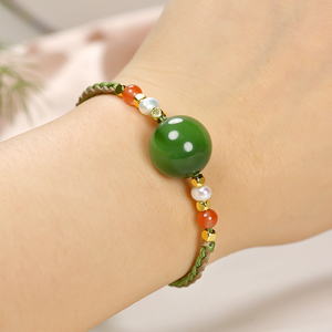 老朱说玉俄罗斯七号坑碧玉猫眼单珠16mm手串手链手工编织珠宝玉石