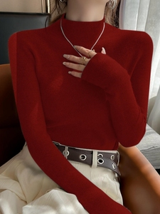 新年红色半高领打底衫女秋冬2024新款内搭毛衣针织衫修身中领毛衣