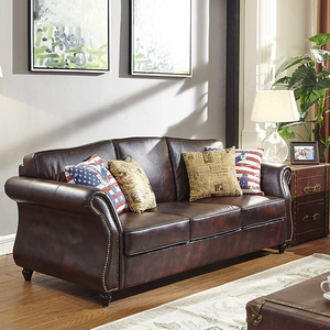 美式真皮沙发头层牛皮质客厅办公室三人直排简约现代休闲沙发经典