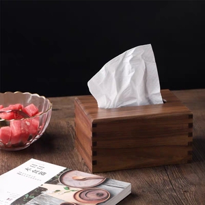 兆美黑胡桃木榫卯纸巾盒高档时尚实木创意家用客厅酒店木制抽纸盒