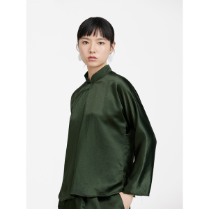 ms min墨绿缎面中式斜襟小褂