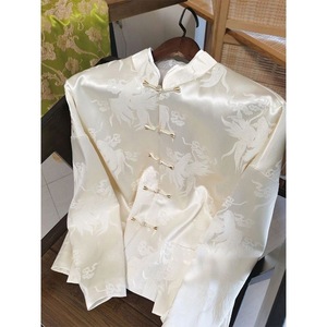 新中式男款唐装白色上衣2024春季新款中国风盘扣衬衫设计感高品质