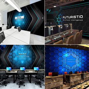 3d电子科技感墙纸it公司ai办公室前台背景墙装修网吧电竞酒店壁纸