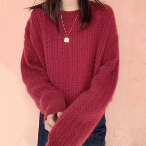 桃红色毛衣女