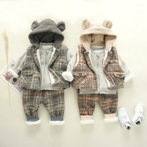 男宝宝冬装加绒套装女0-1岁2婴儿童装韩版潮加厚小童3周岁4棉衣服