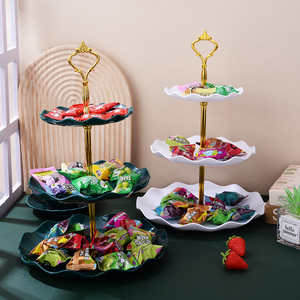 欧式塑料多层水果盘客厅茶几糖果盘前台精致蛋糕托盘三层点心架子