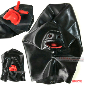 带鼻管乳胶头套面具窒息强制开口器口塞女奴情趣sm调教刑具男用品