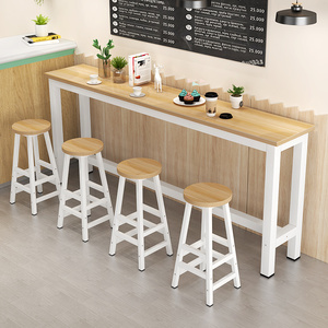 吧台桌高1米餐桌家用高脚桌30 40宽窄桌实木色长条办公桌奶茶店桌