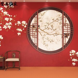 3d复古中式故宫红墙壁纸客厅卧室古风建筑换装馆剧本杀店装饰墙纸
