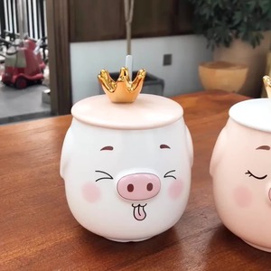 可爱萌物皇冠猪头陶瓷杯 立体ins文艺网红水杯卡通马克杯学生杯子