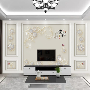 欧式带边框电视背景墙壁纸轻奢客厅北欧3d壁画现代简约8d立体墙布