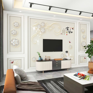 带边框电视机背景墙壁纸客厅立体壁画8d简约墙纸卧室欧式装饰墙布