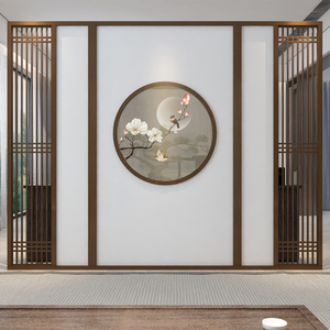 新中式实木屏风通顶隔断花格客厅刺绣茶空间玄关别墅隔挡双面绣