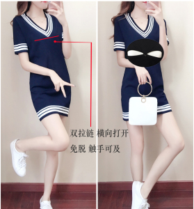 假口袋胸开口免脱情侣野外约会夏季户外裙侧开连衣裙方便约会神器