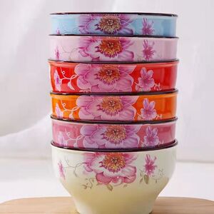 红杜鹃饭碗家用10个4.5英寸吃饭碗彩色日式个性陶瓷小碗粉色瓷碗