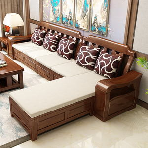 新中式实木沙发冬夏两用现代简约木质沙发组合储物布艺客厅家具