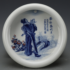 民国珠山八友王步手绘青花笔洗古董古玩仿古瓷器老货旧货民间收藏