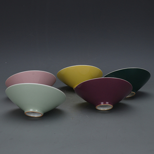 60/70年代厂货高温颜色釉斗笠茶碗单个价 赠上海博物馆单色釉瓷器