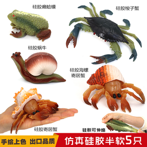 仿真硅胶海洋玩具螃蟹模型软胶癞蛤蟆动物蜗牛捏捏乐寄居蟹儿童