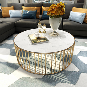 北欧铁艺创意茶几现代简约客厅沙发边几轻奢样板房家具圆形大理石