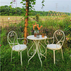 简约铁艺阳台桌椅三件套装 庭院花园户外休闲小茶几 家居装饰组合