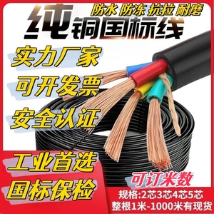 国标足方纯铜电缆线两相3相2芯3线2.54610充电桩潜水泵防水护套线