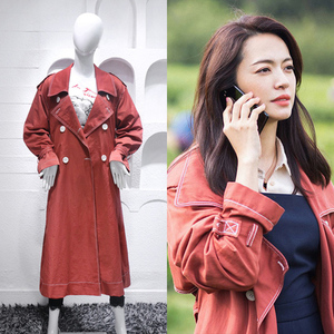 都挺好姚晨苏明玉同款春秋季大衣2019新款女红色中长宽松风衣外套