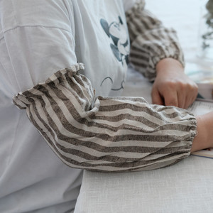日式棉麻透气条纹袖套 厨房护袖女长款 办公袖头成人套袖两件文艺