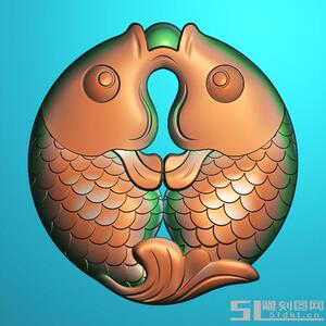 精雕图 浮雕图 灰度图 玉雕图 双鱼吐珠年年有鱼 富贵鱼儿