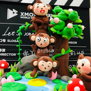 醉醉军陶陶军大王淘宝猴子捞月手办成语故事超轻粘土场景彩泥美术