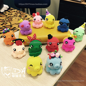 粘土章鱼:超轻粘|黏土彩泥海洋生物成品作业手工,diy海底动物