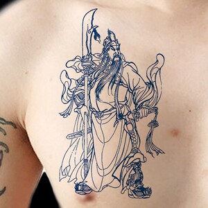 5张 纹身贴关公关二爷草本花臂贴半臂防水持久男女仿真身体彩绘w