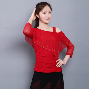 越野营果果不不吉特巴上衣女新款中袖广场舞镶钻舞蹈服水兵舞服装t