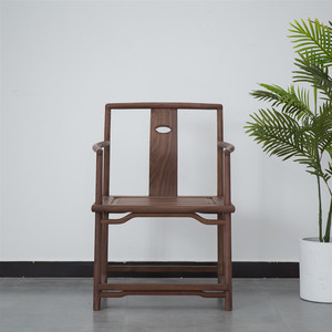 新中式实木椅子胡桃木客椅茶椅组合老榆木休闲椅现代简约禅意家具