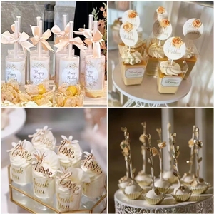 婚礼金色香槟色甜品台装饰蛋糕甜品插牌纸杯蛋糕插牌