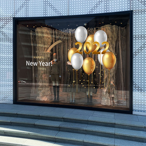 2022气球装饰新年快乐布置珠宝服装店楼盘餐厅推拉玻璃门橱窗贴纸
