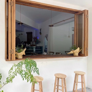 网红民宿咖啡厅奶茶店门店日式美式法式田园风实木折叠窗户室内窗