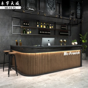 复古吧台收银台转角酒吧餐厅餐馆台球实木前台桌商用柜台弧形定制