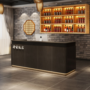 新中式复古实木收银台饭店吧台柜台酒店餐饮前台餐厅商用酒柜面馆