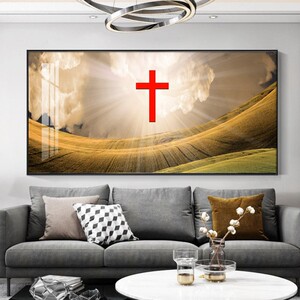 现代轻奢客厅沙发背景墙壁画十字架装饰画卧室玄关简约晶瓷画挂画