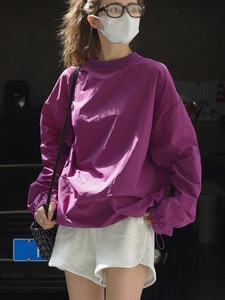 ManMans紫色尼龙防嗮圆领卫衣夏季新韩版轻薄透气宽松廓形上衣女
