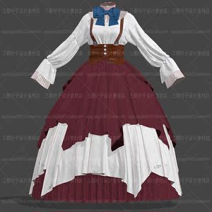 md clo3d维多利亚风女款礼服工程源文件 复古裙装服装3d模型9555