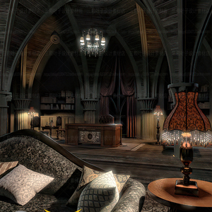 daz奢华风哥特式大厅3d模型 廊柱钢琴家具吊灯桌子场景cg素材8937