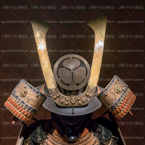 日本武士盔甲武器高清图集 藤甲头饰面具配饰 游戏美术素材7857
